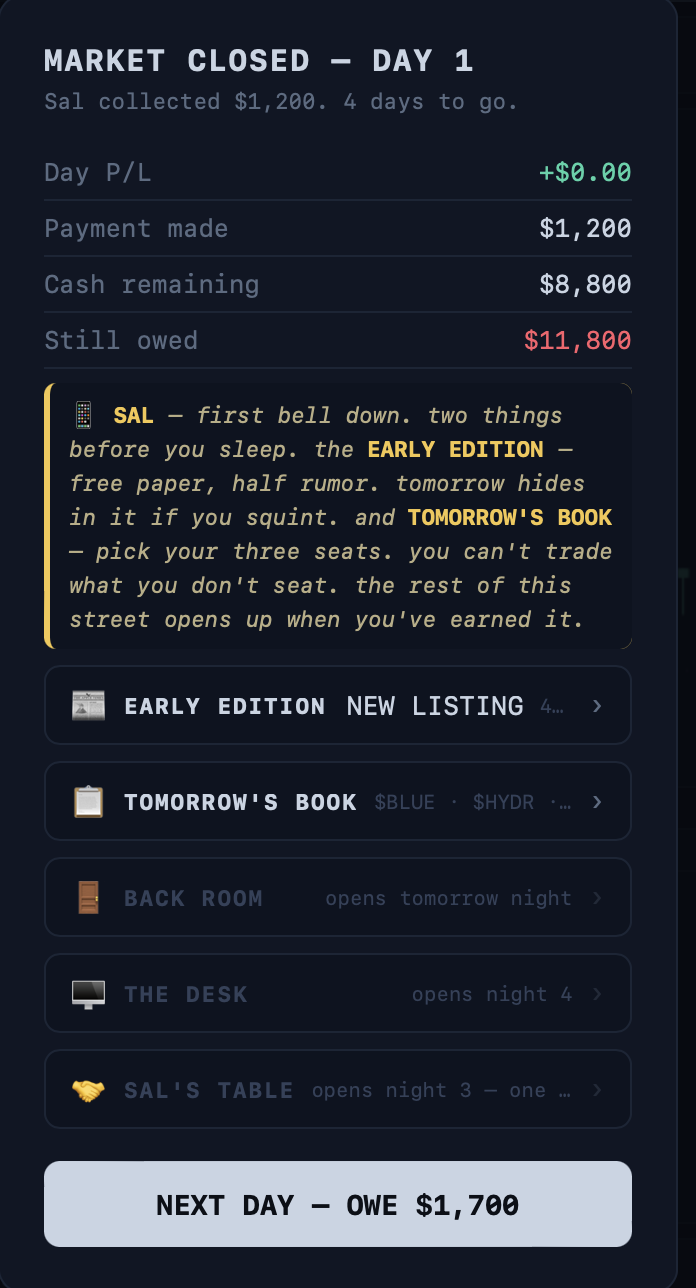 The night menu, before the street